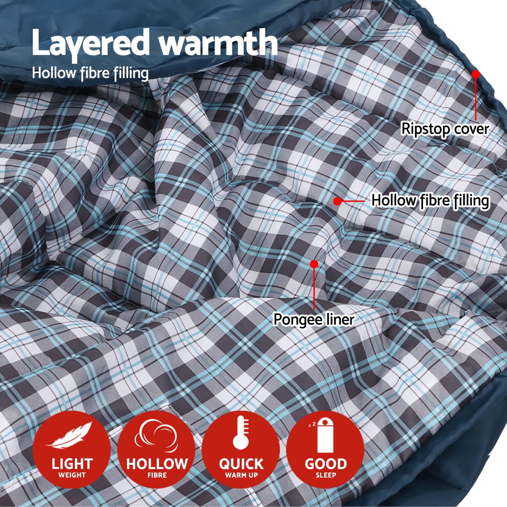 Sleeping Bag Set of 2 Single Thermal Camping Hiking Tent 0℃ - Outdoor Recreation > Camping > Sleeping Bags - Rivercity House & Home Co. (ABN 18 642 972 209) - Affordable Modern Furniture Australia