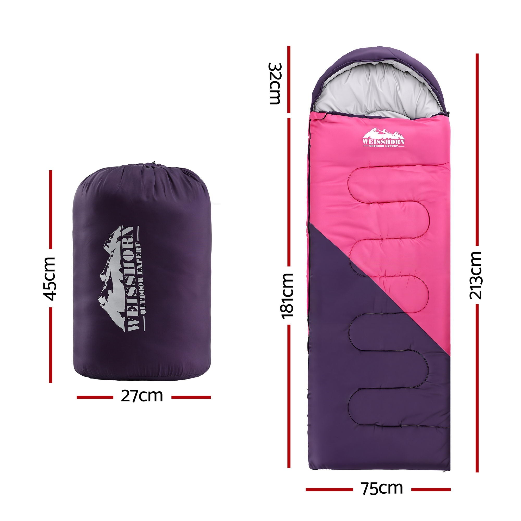 Sleeping Bag Single 213cm Thermal Camping Hiking Pink - Outdoor Recreation > Camping > Sleeping Bags - Rivercity House & Home Co. (ABN 18 642 972 209) - Affordable Modern Furniture Australia
