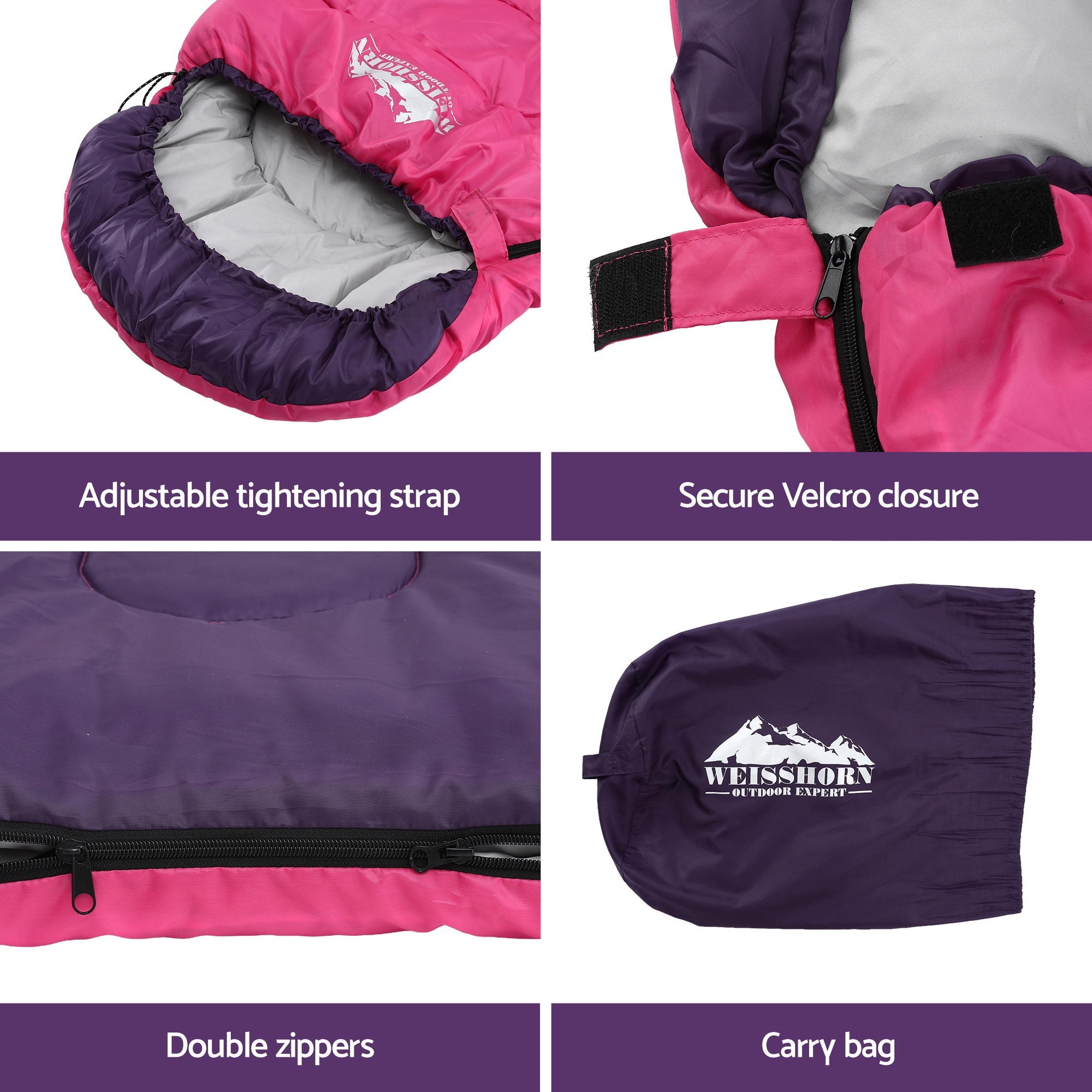 Sleeping Bag Single 213cm Thermal Camping Hiking Pink - Outdoor Recreation > Camping > Sleeping Bags - Rivercity House & Home Co. (ABN 18 642 972 209) - Affordable Modern Furniture Australia