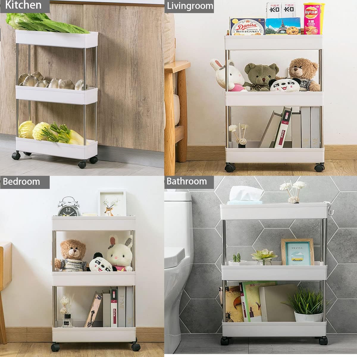 Slim 3 - Tier Storage Cart Organiser Trolley with Wheels for Kitchen, Bathroom & Laundry - White - Tools > Tools Storage > Utility Trolleys - Rivercity House & Home Co. (ABN 18 642 972 209) - Affordable Modern Furniture Australia
