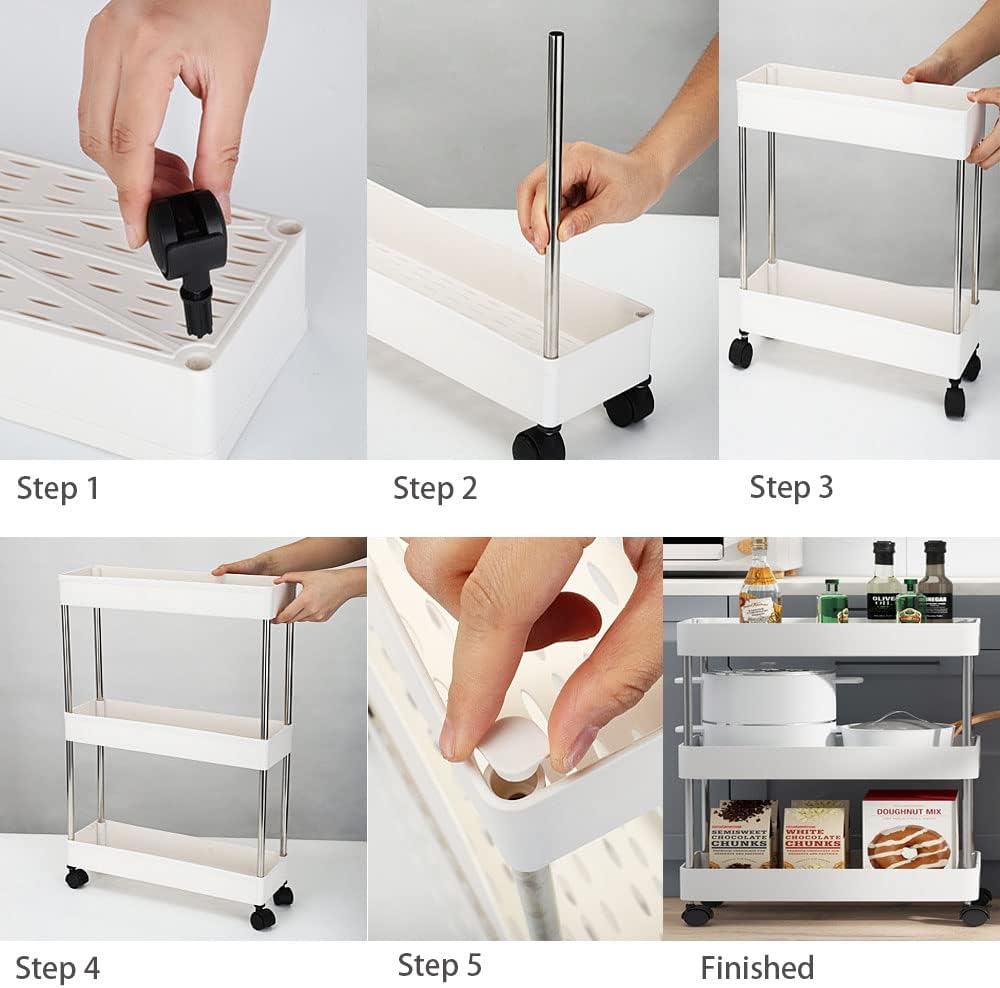 Slim 3 - Tier Storage Cart Organiser Trolley with Wheels for Kitchen, Bathroom & Laundry - White - Tools > Tools Storage > Utility Trolleys - Rivercity House & Home Co. (ABN 18 642 972 209) - Affordable Modern Furniture Australia