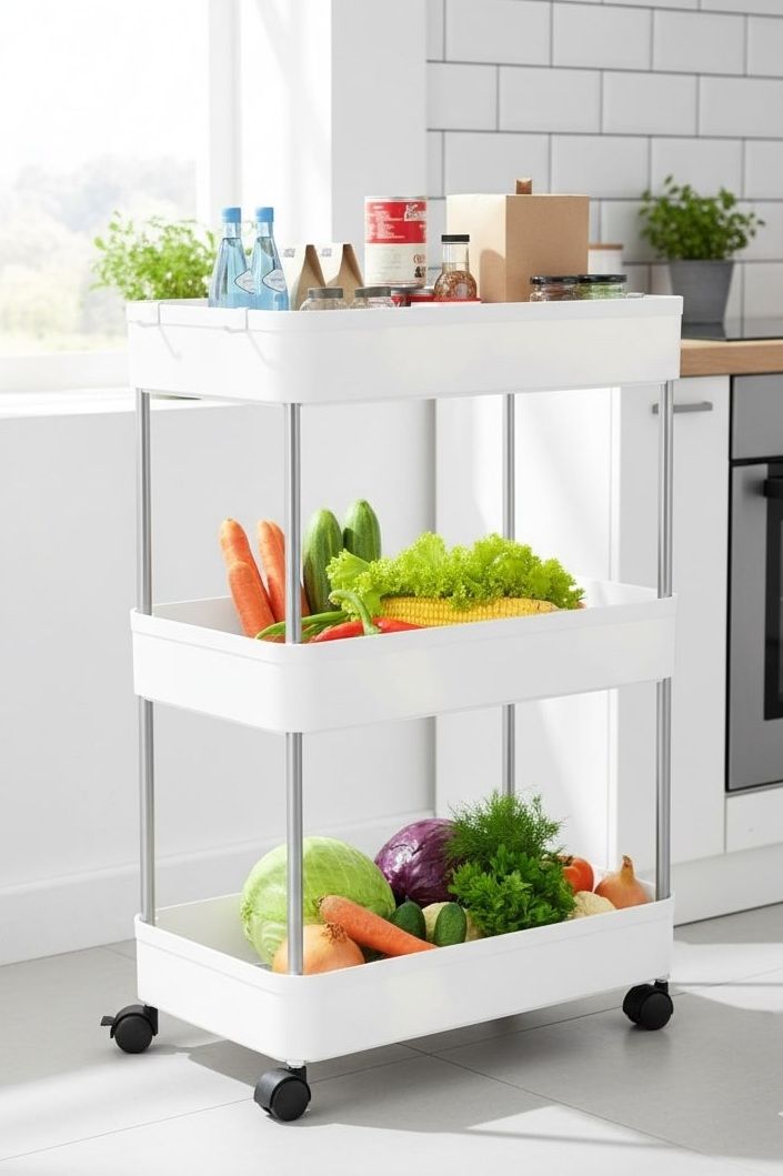 Slim 3 - Tier Storage Cart Organiser Trolley with Wheels for Kitchen, Bathroom & Laundry - White - Tools > Tools Storage > Utility Trolleys - Rivercity House & Home Co. (ABN 18 642 972 209) - Affordable Modern Furniture Australia
