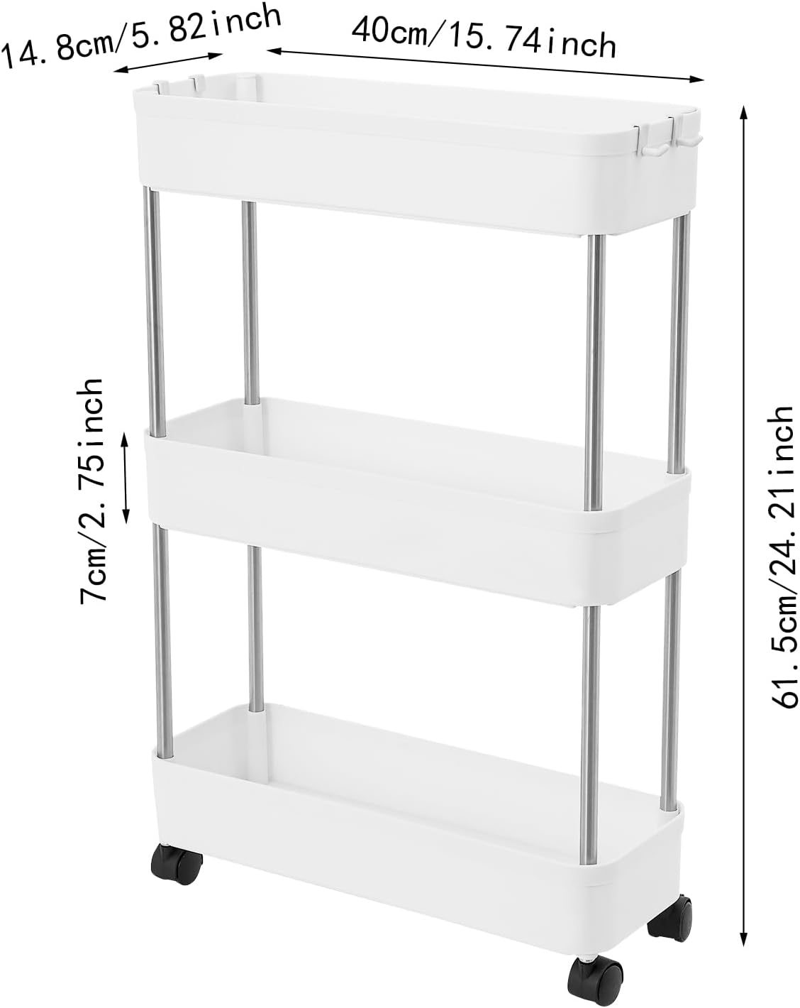 Slim 3 - Tier Storage Cart Organiser Trolley with Wheels for Kitchen, Bathroom & Laundry - White - Tools > Tools Storage > Utility Trolleys - Rivercity House & Home Co. (ABN 18 642 972 209) - Affordable Modern Furniture Australia
