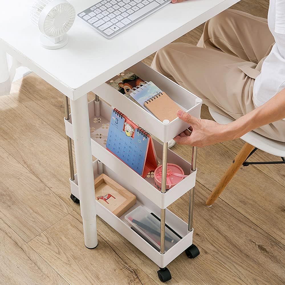 Slim 3 - Tier Storage Cart Organiser Trolley with Wheels for Kitchen, Bathroom & Laundry - White - Tools > Tools Storage > Utility Trolleys - Rivercity House & Home Co. (ABN 18 642 972 209) - Affordable Modern Furniture Australia