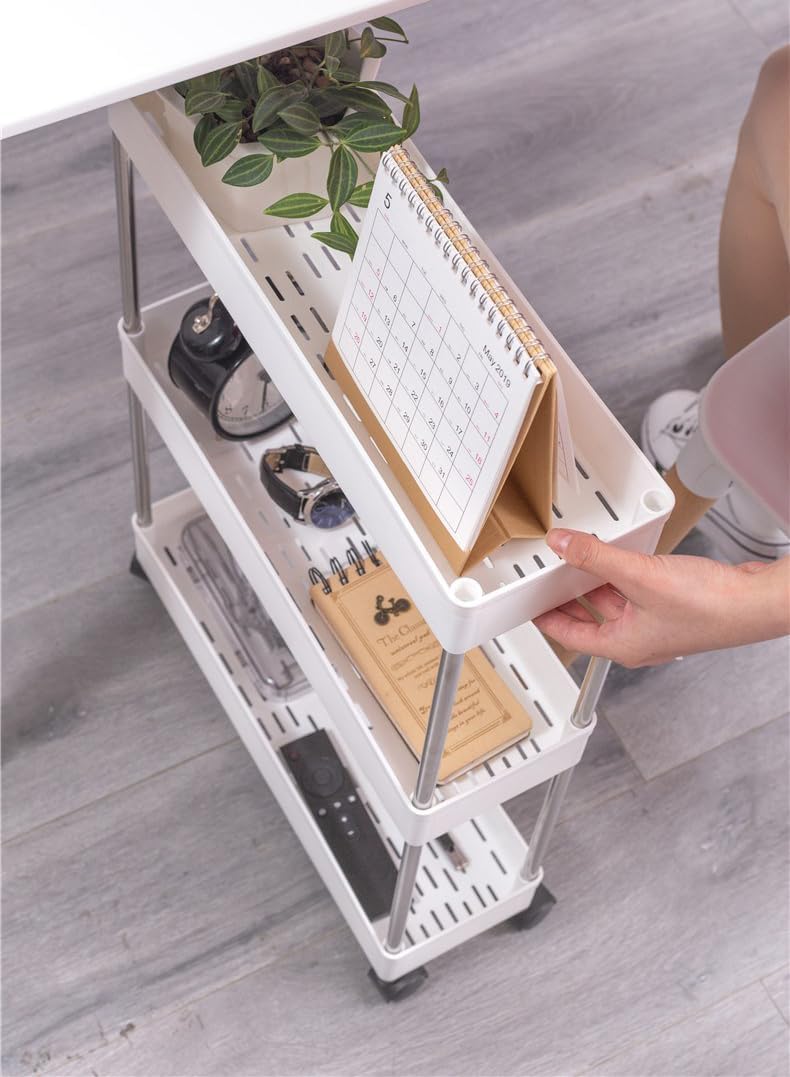 Slim 4 - Tier Storage Cart Organiser Trolley with Wheels for Kitchen, Bathroom & Laundry - White - Tools > Tools Storage > Utility Trolleys - Rivercity House & Home Co. (ABN 18 642 972 209) - Affordable Modern Furniture Australia