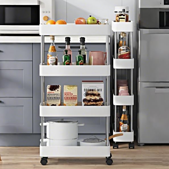 Slim 4 - Tier Storage Cart Organiser Trolley with Wheels for Kitchen, Bathroom & Laundry - White - Tools > Tools Storage > Utility Trolleys - Rivercity House & Home Co. (ABN 18 642 972 209) - Affordable Modern Furniture Australia
