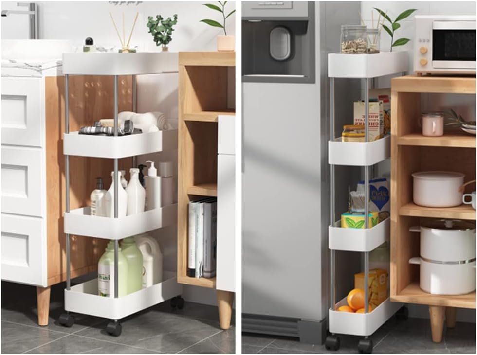 Slim 4 - Tier Storage Cart Organiser Trolley with Wheels for Kitchen, Bathroom & Laundry - White - Tools > Tools Storage > Utility Trolleys - Rivercity House & Home Co. (ABN 18 642 972 209) - Affordable Modern Furniture Australia