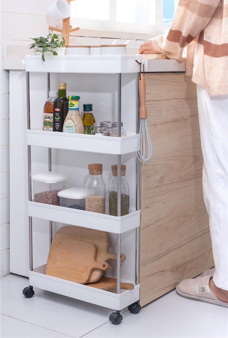 Slim 4 - Tier Storage Cart Organiser Trolley with Wheels for Kitchen, Bathroom & Laundry - White - Tools > Tools Storage > Utility Trolleys - Rivercity House & Home Co. (ABN 18 642 972 209) - Affordable Modern Furniture Australia