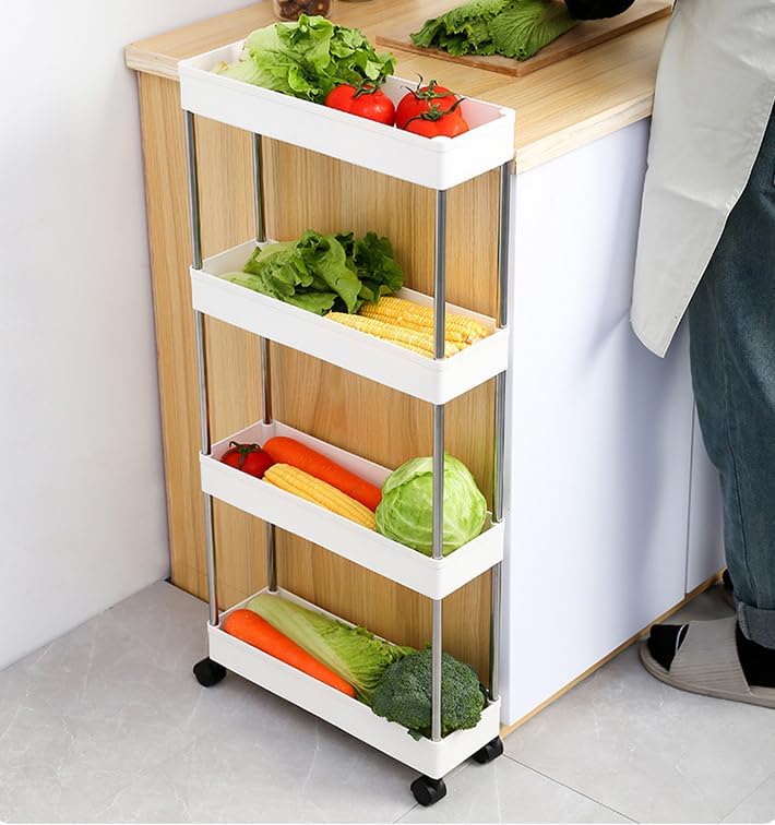 Slim 4 - Tier Storage Cart Organiser Trolley with Wheels for Kitchen, Bathroom & Laundry - White - Tools > Tools Storage > Utility Trolleys - Rivercity House & Home Co. (ABN 18 642 972 209) - Affordable Modern Furniture Australia