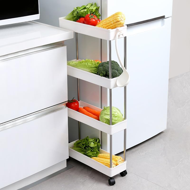 Slim 4 - Tier Storage Cart Organiser Trolley with Wheels for Kitchen, Bathroom & Laundry - White - Tools > Tools Storage > Utility Trolleys - Rivercity House & Home Co. (ABN 18 642 972 209) - Affordable Modern Furniture Australia