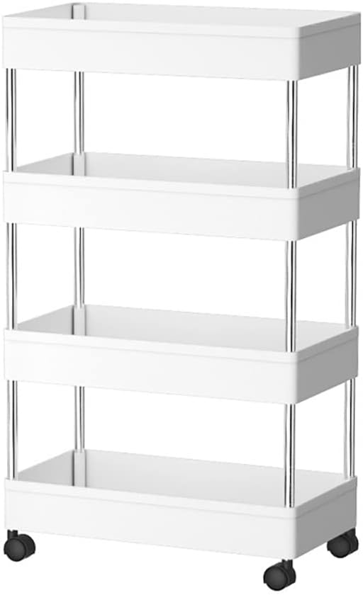 Slim 4 - Tier Storage Cart Organiser Trolley with Wheels for Kitchen, Bathroom & Laundry - White - Tools > Tools Storage > Utility Trolleys - Rivercity House & Home Co. (ABN 18 642 972 209) - Affordable Modern Furniture Australia