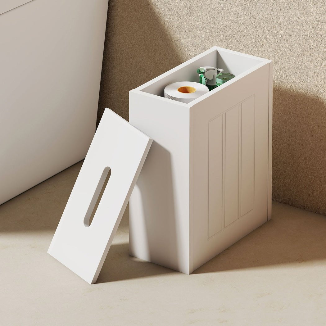 Slim Bathroom Storage Box with Lid for Toilet Paper Organiser Container - White - Rivercity House & Home Co. (ABN 18 642 972 209) - Affordable Modern Furniture Australia