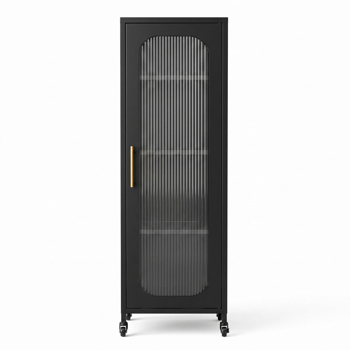 Slim Buffet Cabinet Sideboard with Fluted Glass Door and Wheels - Black - Furniture > Dining > Kitchen & Dining Trolleys - Rivercity House & Home Co. (ABN 18 642 972 209) - Affordable Modern Furniture Australia