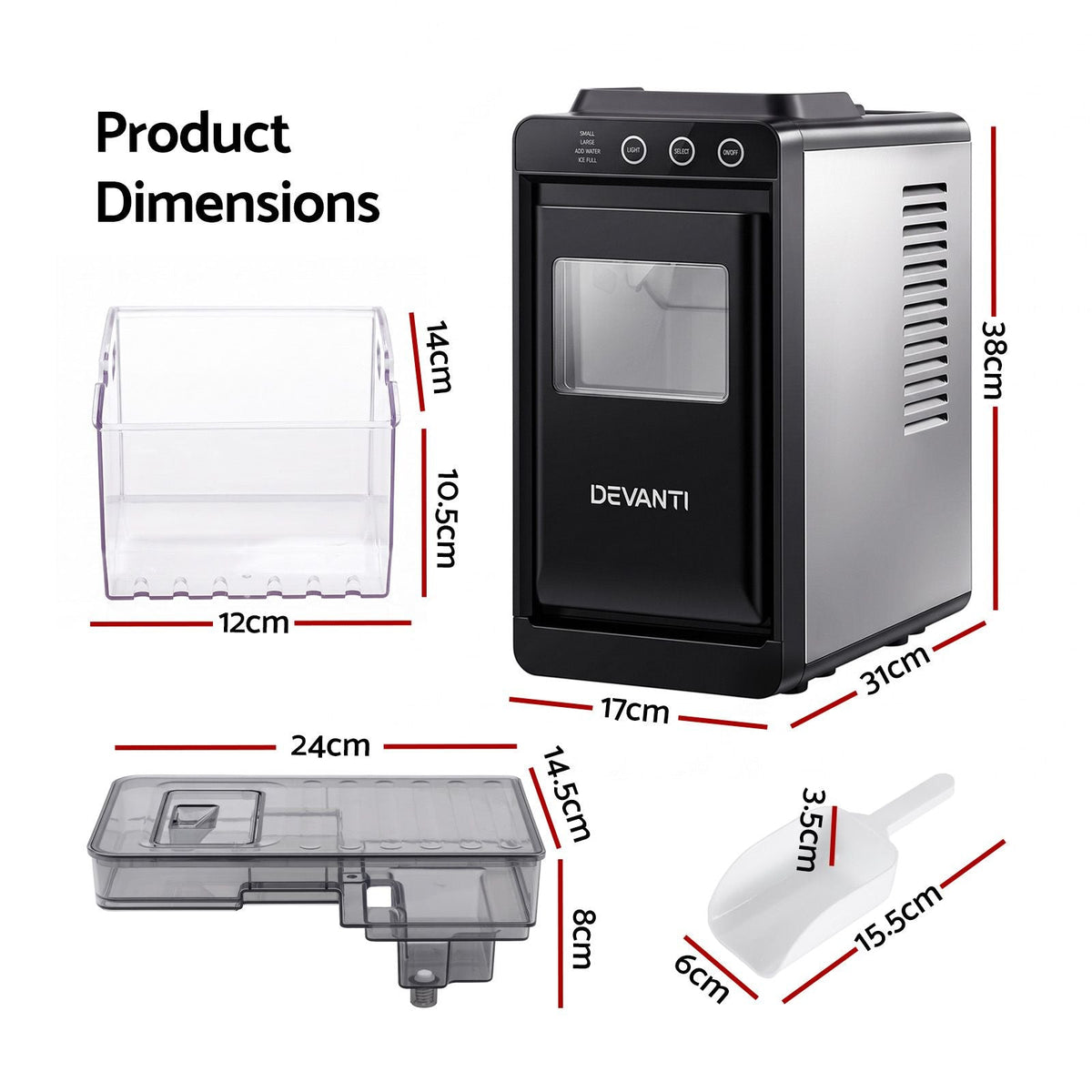 Slim Compact Countertop Ice Maker 12KG/24H with Touch Panel and Self-Cleaning - Black - Appliances > Kitchen Appliances > Ice Makers - Rivercity House & Home Co. (ABN 18 642 972 209) - Affordable Modern Furniture Australia