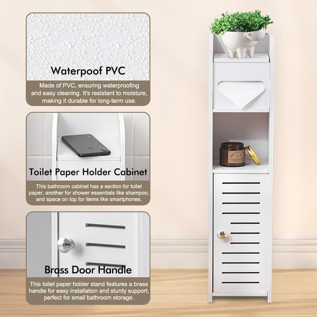 Slim Tall Bathroom Cabinet with Toilet Paper Holder for Toilet or Laundry Room - White - Home & Garden > Bathroom Accessories > Toilet Paper Holders - Rivercity House & Home Co. (ABN 18 642 972 209) - Affordable Modern Furniture Australia