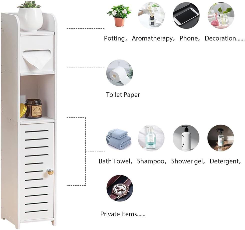 Slim Tall Bathroom Cabinet with Toilet Paper Holder for Toilet or Laundry Room - White - Home & Garden > Bathroom Accessories > Toilet Paper Holders - Rivercity House & Home Co. (ABN 18 642 972 209) - Affordable Modern Furniture Australia