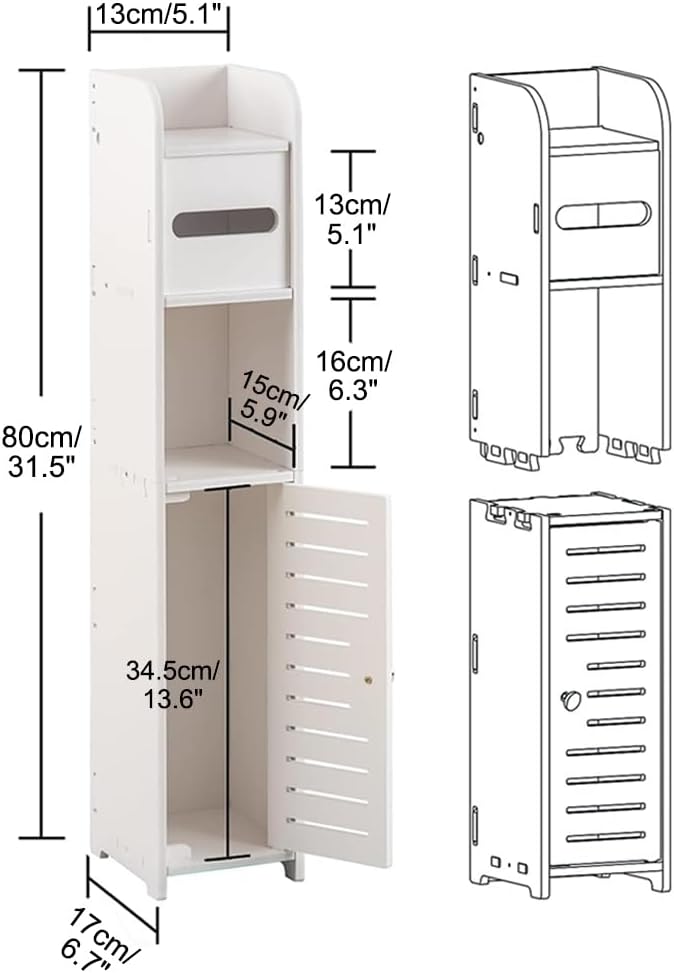 Slim Tall Bathroom Cabinet with Toilet Paper Holder for Toilet or Laundry Room - White - Home & Garden > Bathroom Accessories > Toilet Paper Holders - Rivercity House & Home Co. (ABN 18 642 972 209) - Affordable Modern Furniture Australia