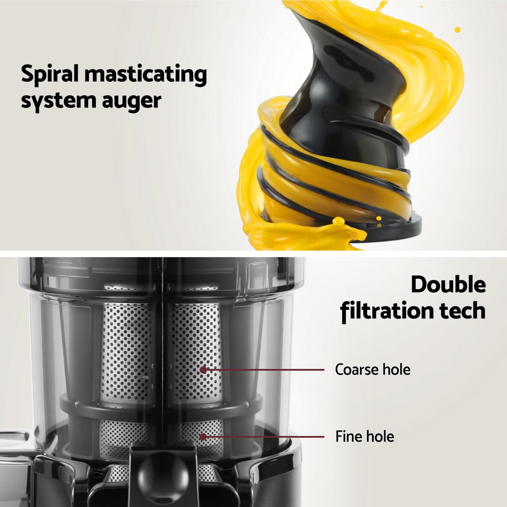 Slow Juicer Cold Press Fruit Juice Extractor 130W Black - Appliances > Kitchen Appliances - Rivercity House & Home Co. (ABN 18 642 972 209) - Affordable Modern Furniture Australia