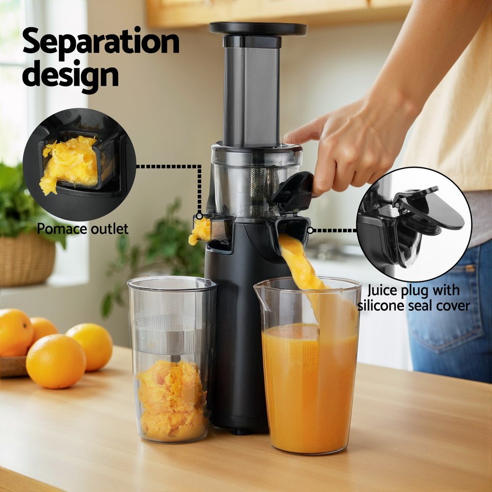 Slow Juicer Cold Press Fruit Juice Extractor 130W Black - Appliances > Kitchen Appliances - Rivercity House & Home Co. (ABN 18 642 972 209) - Affordable Modern Furniture Australia