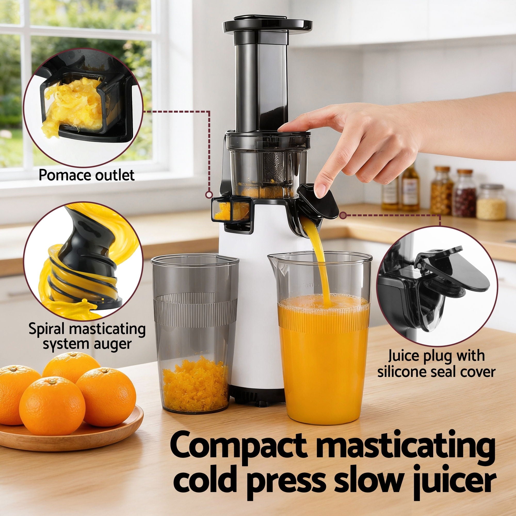 Slow Juicer Cold Press Fruit Juice Extractor 130W White - Commercial > Commercial Others > Distilling & Brewing - Rivercity House & Home Co. (ABN 18 642 972 209) - Affordable Modern Furniture Australia