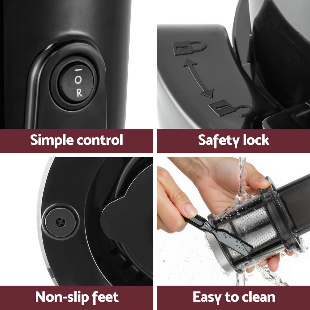 Slow Juicer Cold Press Fruit Juice Extractor 200W Black - Appliances > Kitchen Appliances - Rivercity House & Home Co. (ABN 18 642 972 209) - Affordable Modern Furniture Australia