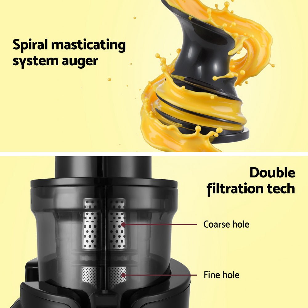 Slow Juicer Cold Press Fruit Juice Extractor 200W Black - Appliances > Kitchen Appliances - Rivercity House & Home Co. (ABN 18 642 972 209) - Affordable Modern Furniture Australia