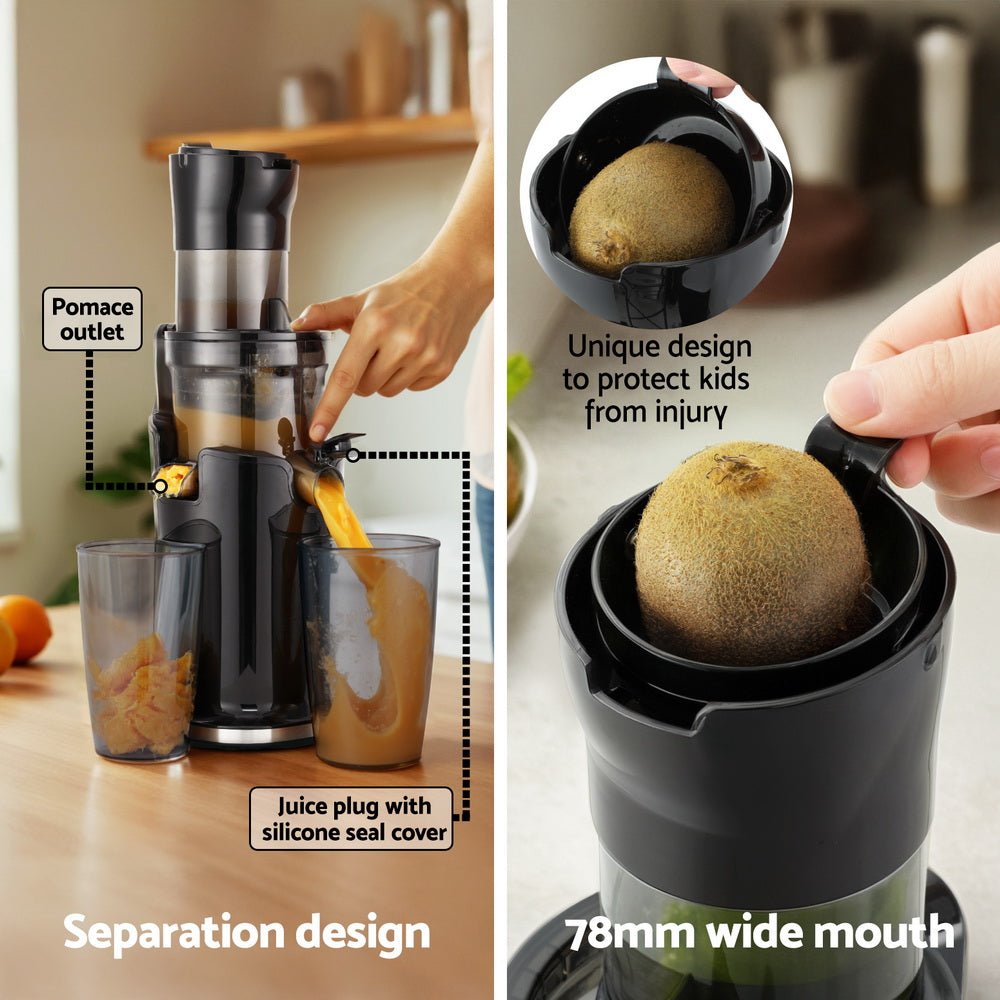Slow Juicer Cold Press Fruit Juice Extractor 200W Black - Appliances > Kitchen Appliances - Rivercity House & Home Co. (ABN 18 642 972 209) - Affordable Modern Furniture Australia