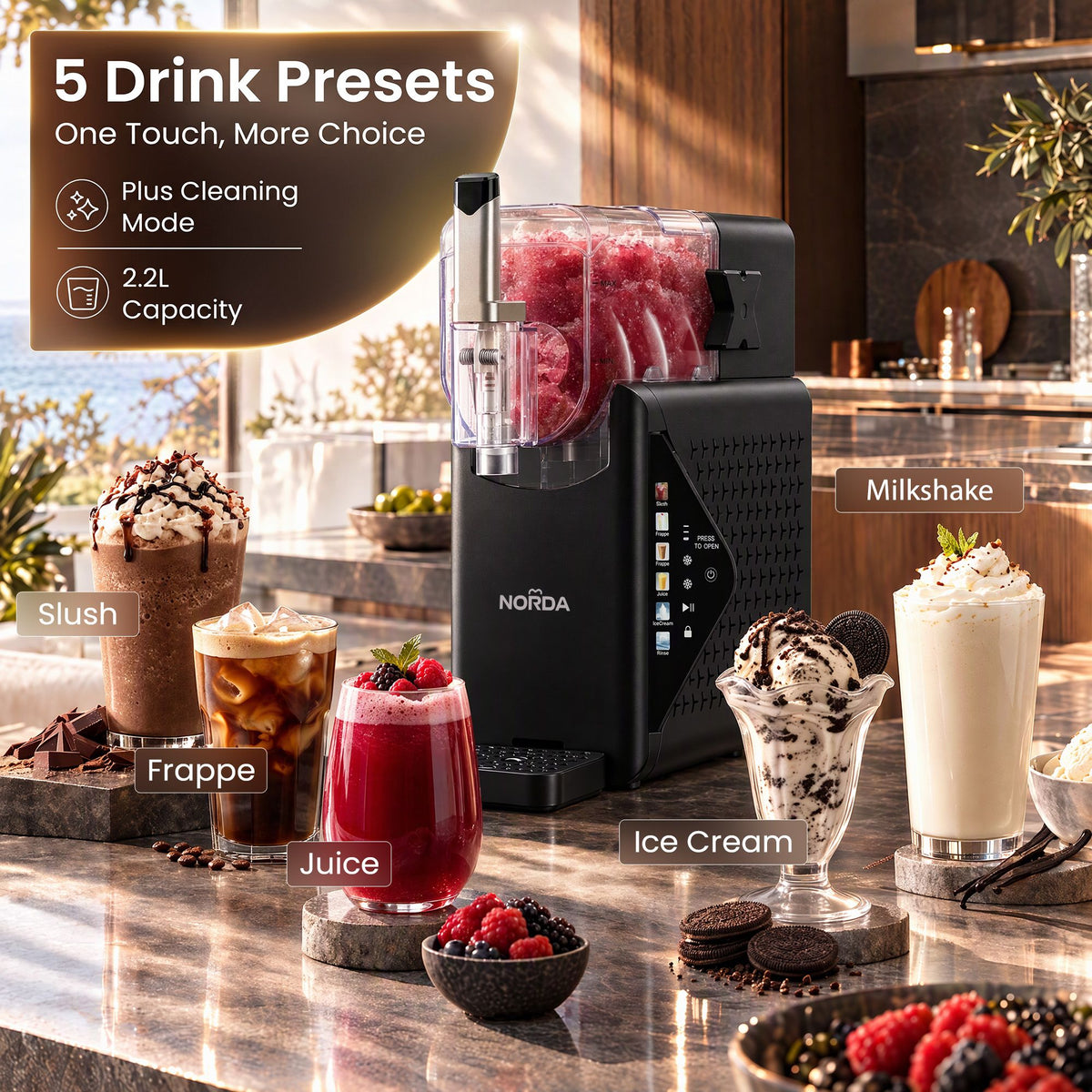 Slushie Machine 2.2L Frozen Drink & Ice Cream Maker with Foldable Touch Control Panel - Black - Appliances > Kitchen Appliances > Ice Makers - Rivercity House & Home Co. (ABN 18 642 972 209) - Affordable Modern Furniture Australia