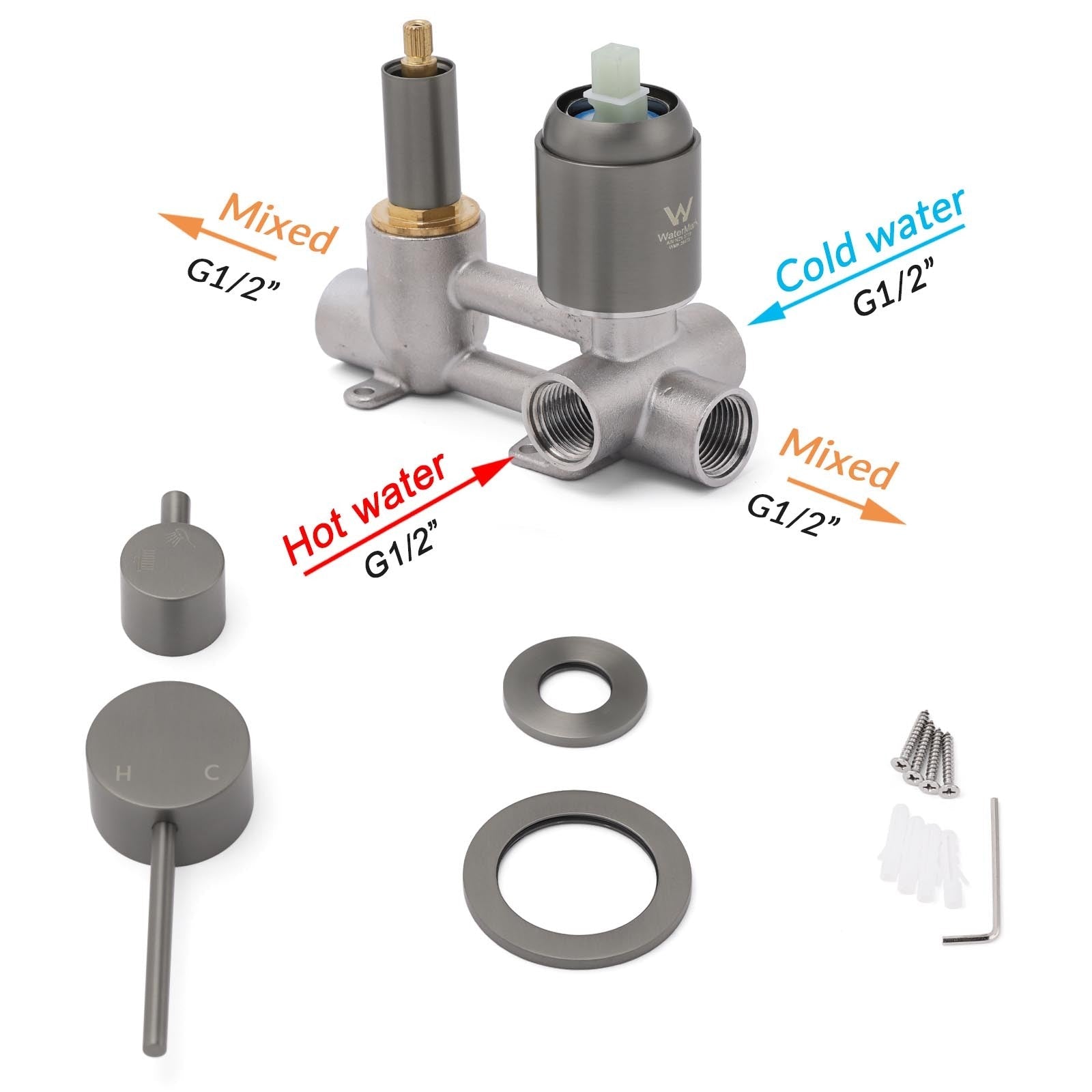 Small Face Gun Metal Gray Round Shower Mixer 2 Way Switch Diverter For Combo Set - Furniture > Bathroom > Shower Heads & Screens - Rivercity House & Home Co. (ABN 18 642 972 209) - Affordable Modern Furniture Australia
