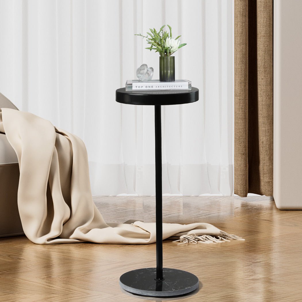 Small Round Lightweight Side Table with Powder - Coated Steel Frame - Black - Rivercity House & Home Co. (ABN 18 642 972 209) - Affordable Modern Furniture Australia