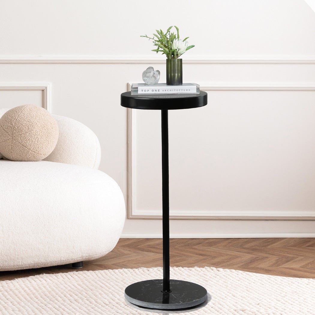 Small Round Lightweight Side Table with Powder - Coated Steel Frame - Black - Rivercity House & Home Co. (ABN 18 642 972 209) - Affordable Modern Furniture Australia