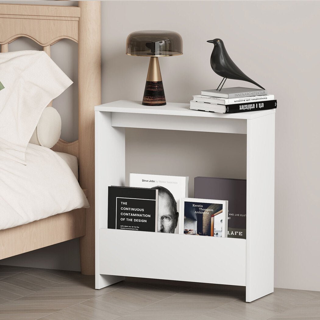 Small Side Table with Magazine Rack and Storage - White - Rivercity House & Home Co. (ABN 18 642 972 209) - Affordable Modern Furniture Australia