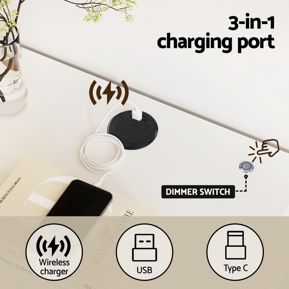 Smart Bedside Table LED Wireless Charging Ada - Furniture > Bedroom > Bedside Tables - Rivercity House & Home Co. (ABN 18 642 972 209) - Affordable Modern Furniture Australia