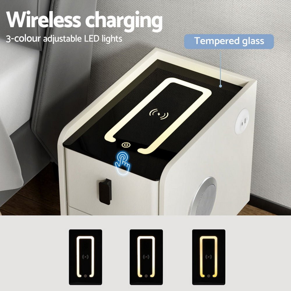 Smart Bedside Table with Wireless Charging - AIDA White - Furniture > Bedroom > Bedside Tables - Rivercity House & Home Co. (ABN 18 642 972 209) - Affordable Modern Furniture Australia