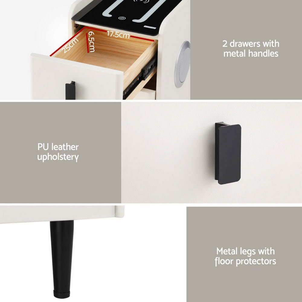 Smart Bedside Table with Wireless Charging - AIDA White - Furniture > Bedroom > Bedside Tables - Rivercity House & Home Co. (ABN 18 642 972 209) - Affordable Modern Furniture Australia