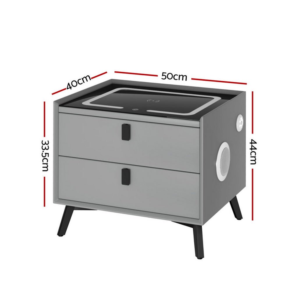 Smart Bedside Table with Wireless Charging - AIKA Grey - Furniture > Bedroom > Bedside Tables - Rivercity House & Home Co. (ABN 18 642 972 209) - Affordable Modern Furniture Australia