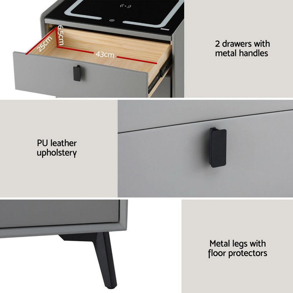 Smart Bedside Table with Wireless Charging - AIKA Grey - Furniture > Bedroom > Bedside Tables - Rivercity House & Home Co. (ABN 18 642 972 209) - Affordable Modern Furniture Australia