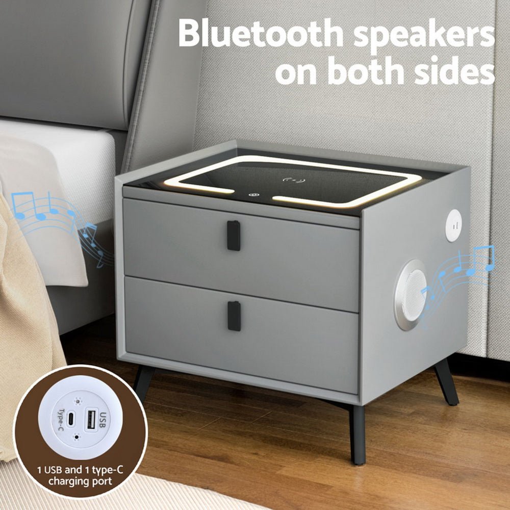 Smart Bedside Table with Wireless Charging - AIKA Grey - Furniture > Bedroom > Bedside Tables - Rivercity House & Home Co. (ABN 18 642 972 209) - Affordable Modern Furniture Australia