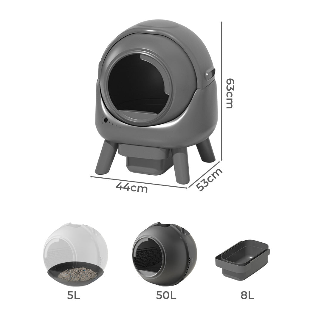 Smart Self - Cleaning Cat Litter Box with App Control and 8L Waste Storage - Grey - Rivercity House & Home Co. (ABN 18 642 972 209) - Affordable Modern Furniture Australia
