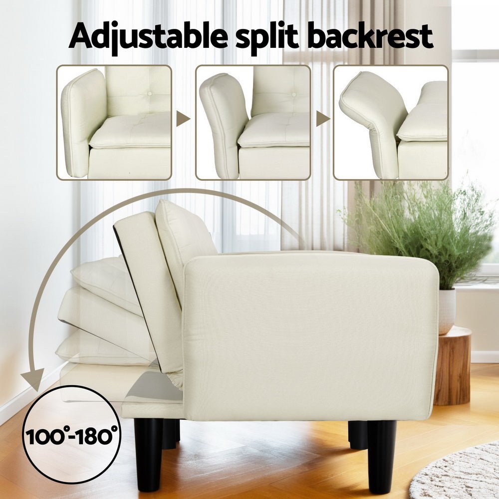 Sofa Bed 192CM Beige Faux Linen Fabric - Furniture > Living Room - Rivercity House & Home Co. (ABN 18 642 972 209) - Affordable Modern Furniture Australia