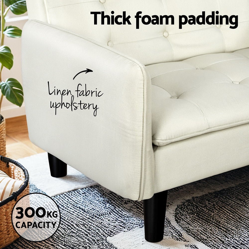 Sofa Bed 192CM Beige Faux Linen Fabric - Furniture > Living Room - Rivercity House & Home Co. (ABN 18 642 972 209) - Affordable Modern Furniture Australia