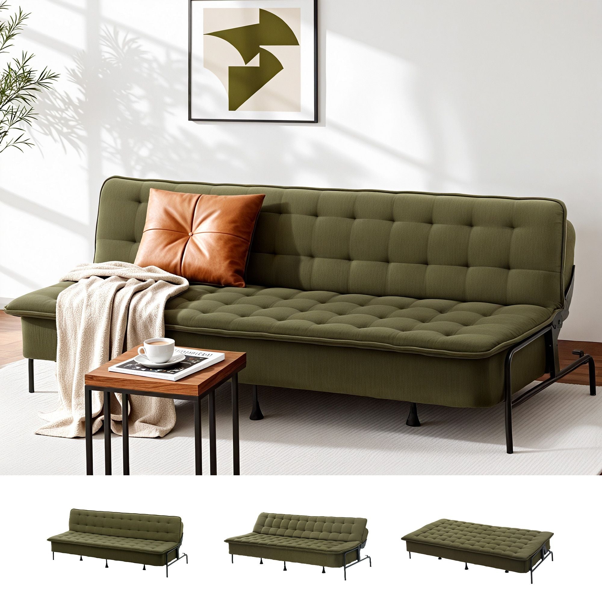 Sofa Bed, 1.9m 3 - Seater Soft Innerspring Adjustable Couch Futon Chair for Apartment Dorm Living Room Office Study Bedroom, Green - Furniture > Sofas > Sofas & Sofa Beds - Rivercity House & Home Co. (ABN 18 642 972 209) - Affordable Modern Furniture Australia
