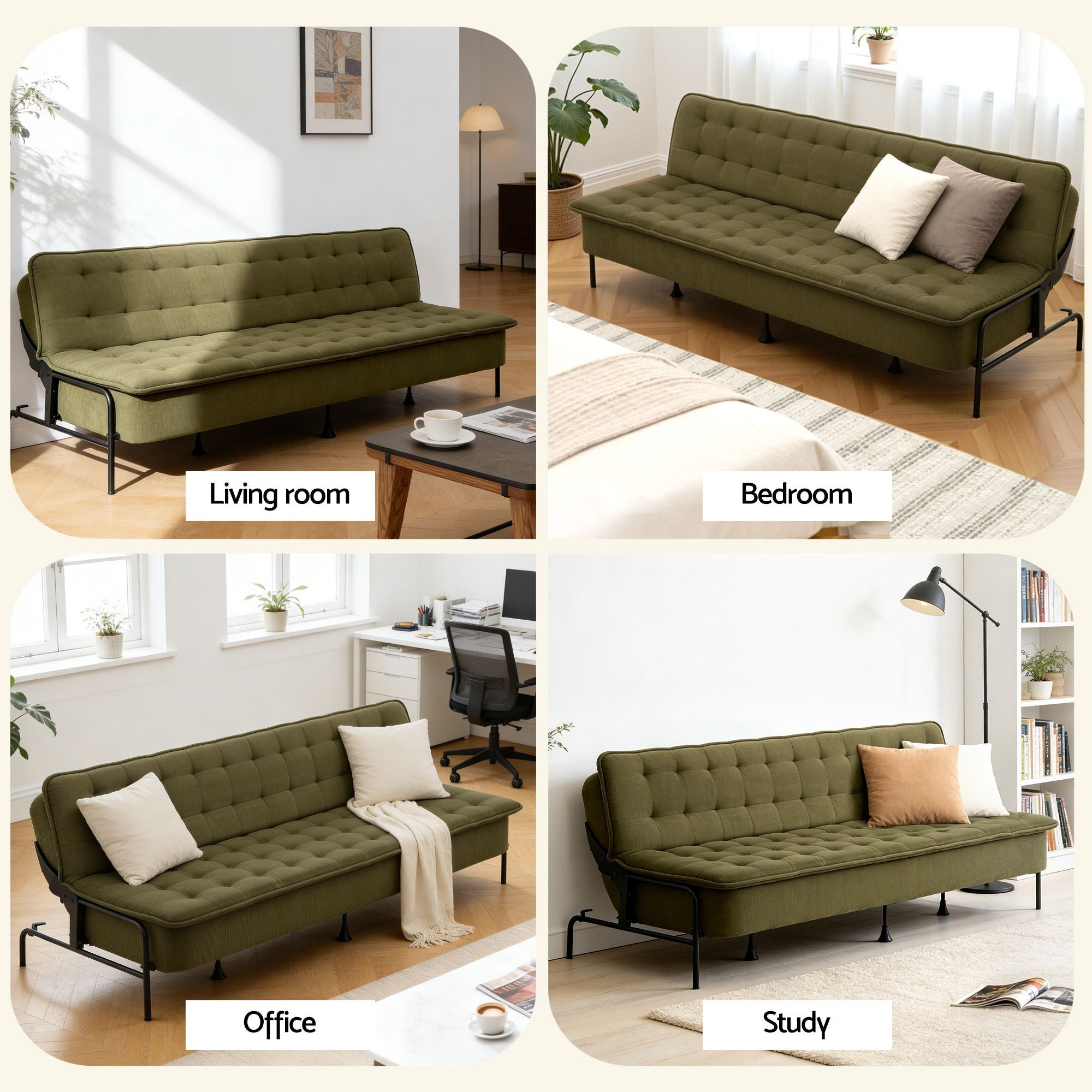 Sofa Bed, 1.9m 3 - Seater Soft Innerspring Adjustable Couch Futon Chair for Apartment Dorm Living Room Office Study Bedroom, Green - Furniture > Sofas > Sofas & Sofa Beds - Rivercity House & Home Co. (ABN 18 642 972 209) - Affordable Modern Furniture Australia