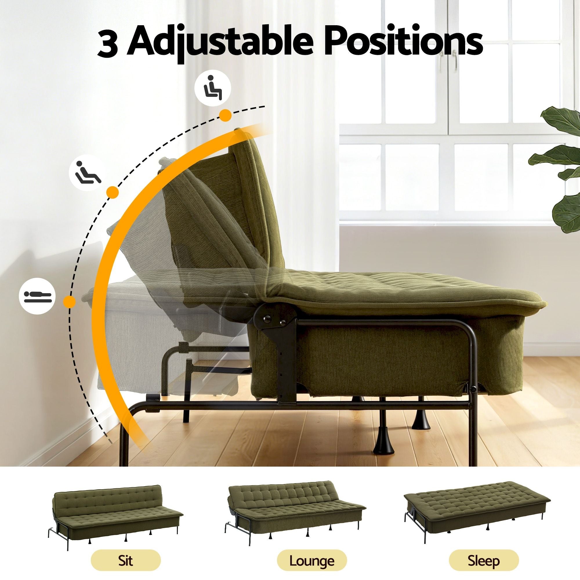 Sofa Bed, 1.9m 3 - Seater Soft Innerspring Adjustable Couch Futon Chair for Apartment Dorm Living Room Office Study Bedroom, Green - Furniture > Sofas > Sofas & Sofa Beds - Rivercity House & Home Co. (ABN 18 642 972 209) - Affordable Modern Furniture Australia