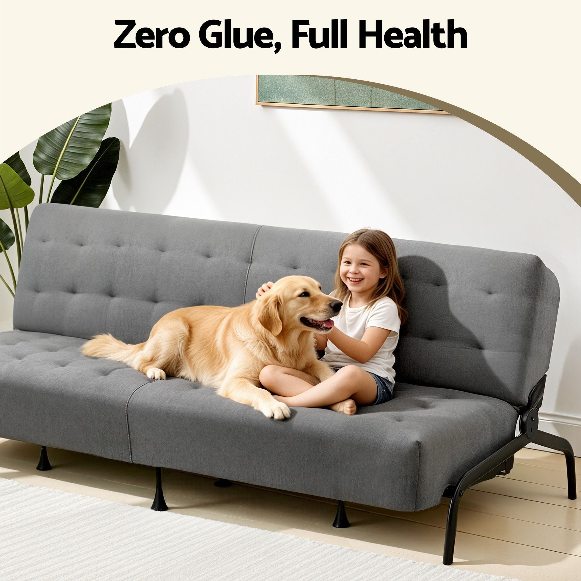 Sofa Bed, 1.9m 3 - Seater Soft Innerspring Adjustable Couch Futon Chair for Apartment Dorm Living Room Office Study Bedroom, Grey - Furniture > Sofas > Sofas & Sofa Beds - Rivercity House & Home Co. (ABN 18 642 972 209) - Affordable Modern Furniture Australia