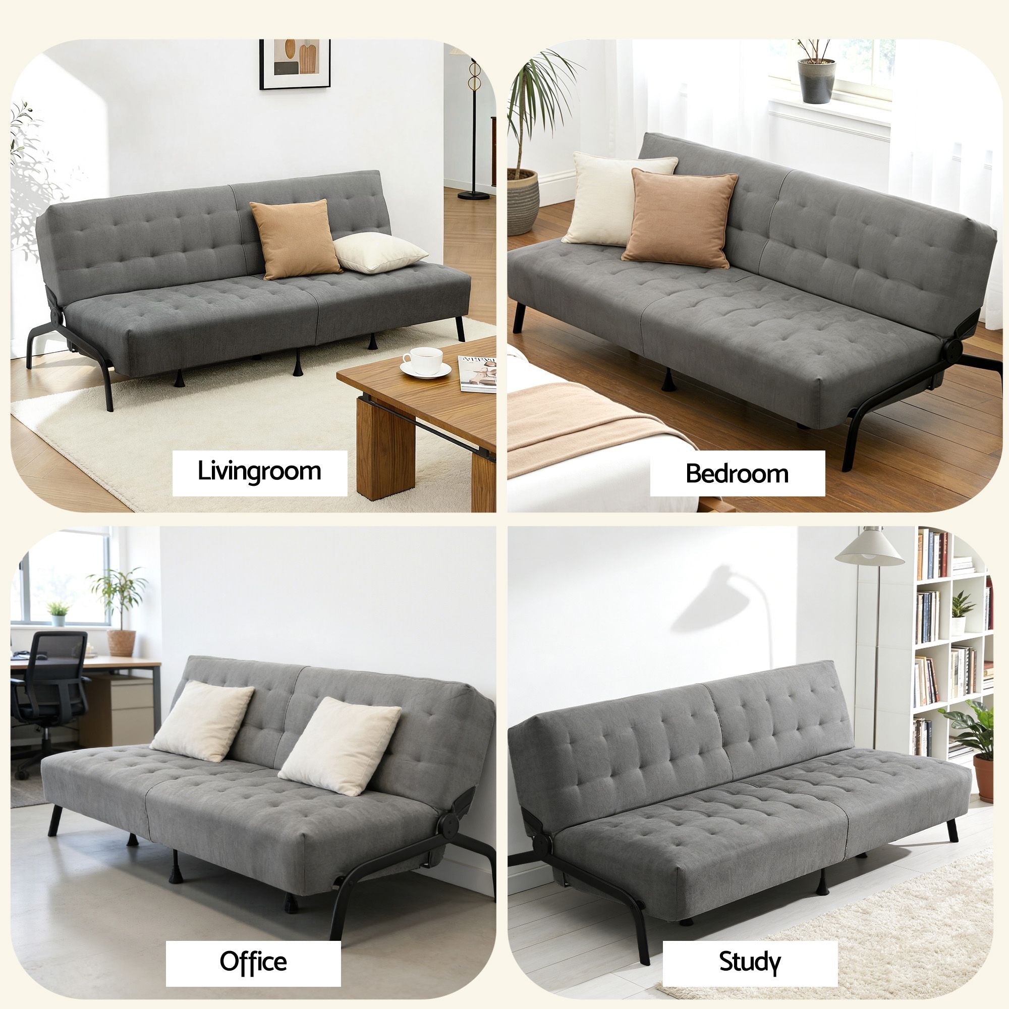 Sofa Bed, 1.9m 3 - Seater Soft Innerspring Adjustable Couch Futon Chair for Apartment Dorm Living Room Office Study Bedroom, Grey - Furniture > Sofas > Sofas & Sofa Beds - Rivercity House & Home Co. (ABN 18 642 972 209) - Affordable Modern Furniture Australia