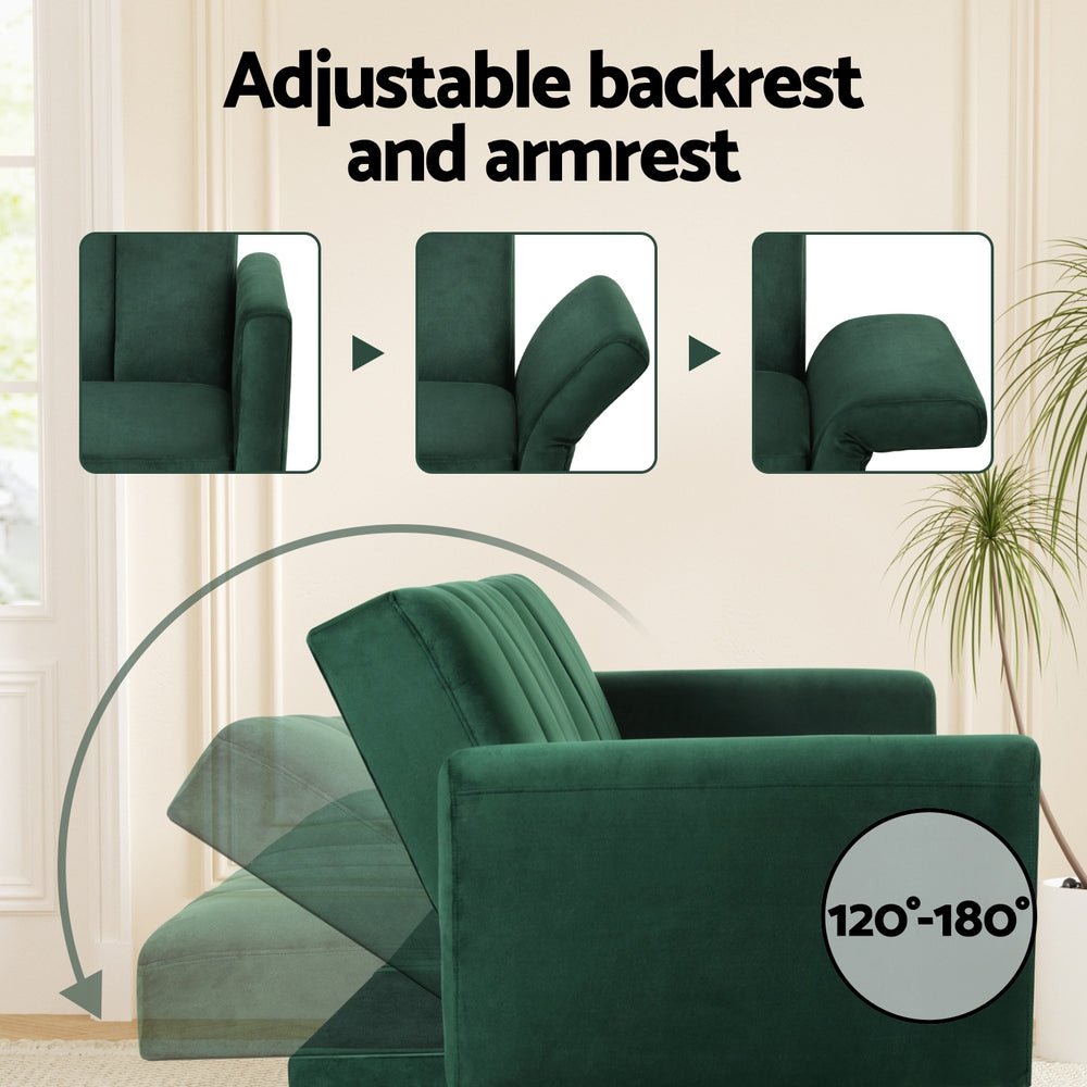 Sofa Bed 3 Seater Couch Convertible Lounge Adjustable Arm Recliner Velvet - Furniture > Sofas > Sofas & Sofa Beds - Rivercity House & Home Co. (ABN 18 642 972 209) - Affordable Modern Furniture Australia