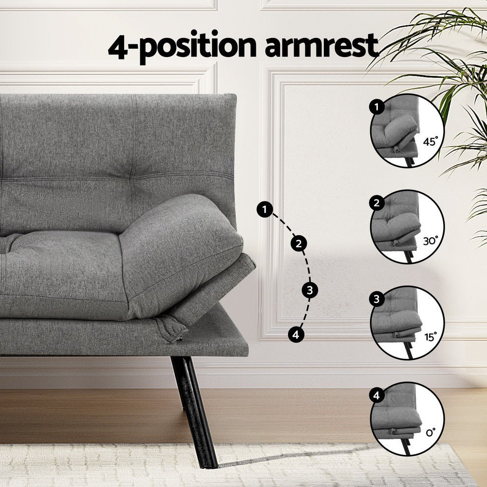 Sofa Bed Convertible 3 Seater Couch Recliner Lounge Chair Fabric Grey - Furniture > Sofas > Sofas & Sofa Beds - Rivercity House & Home Co. (ABN 18 642 972 209) - Affordable Modern Furniture Australia