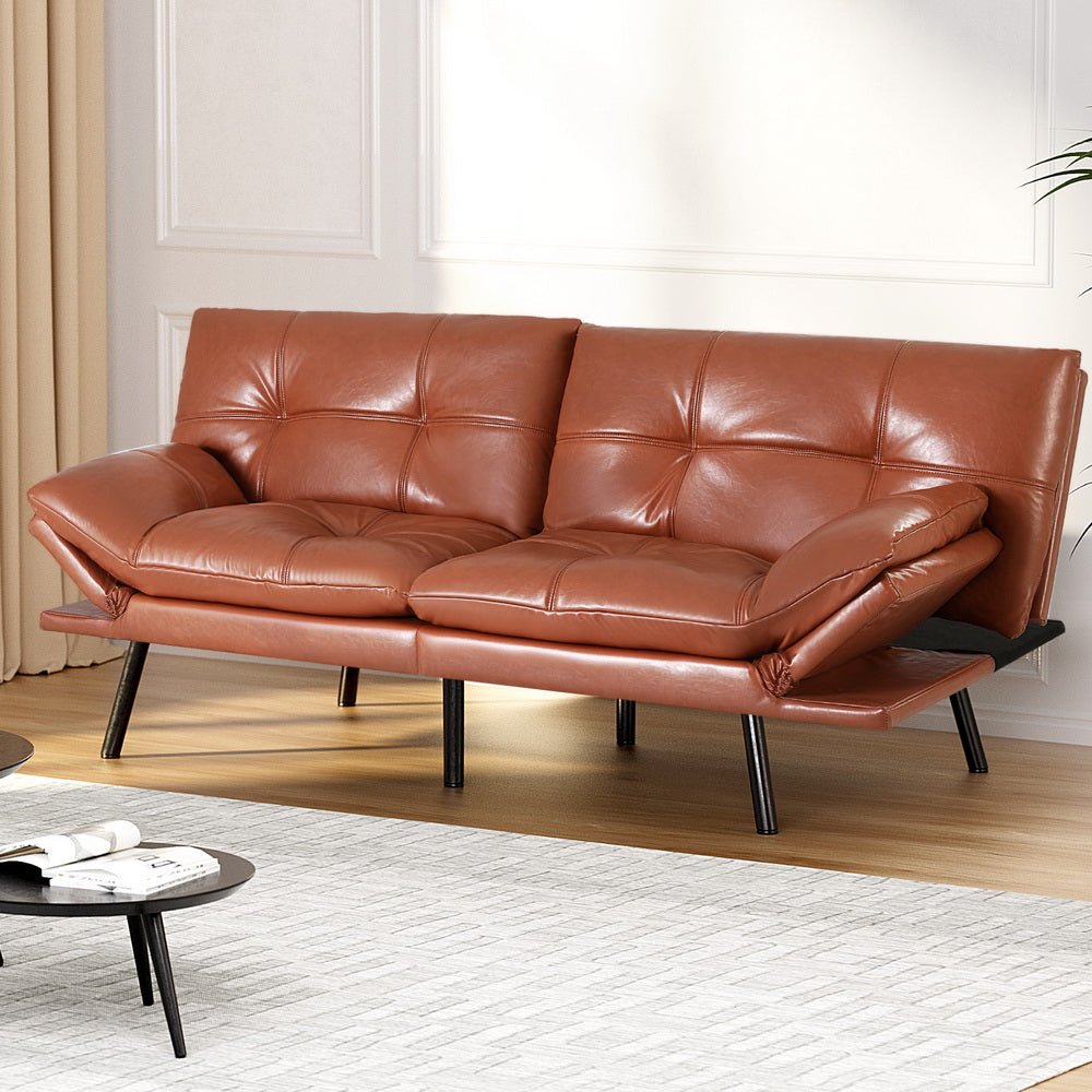 Sofa Bed Convertible 3 Seater Couch Recliner Lounge Chair Leather Brown - Furniture > Sofas > Sofas & Sofa Beds - Rivercity House & Home Co. (ABN 18 642 972 209) - Affordable Modern Furniture Australia