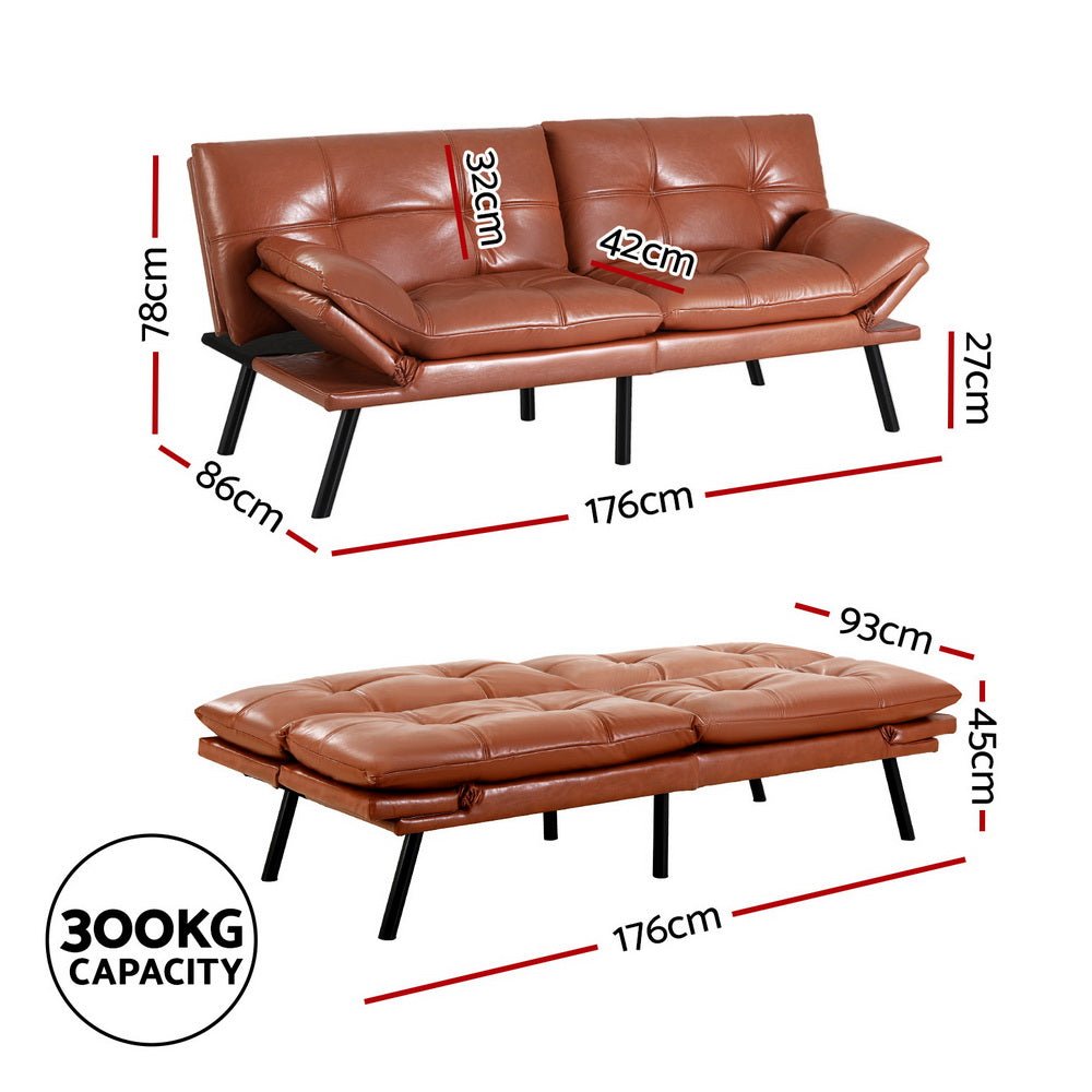 Sofa Bed Convertible 3 Seater Couch Recliner Lounge Chair Leather Brown - Furniture > Sofas > Sofas & Sofa Beds - Rivercity House & Home Co. (ABN 18 642 972 209) - Affordable Modern Furniture Australia